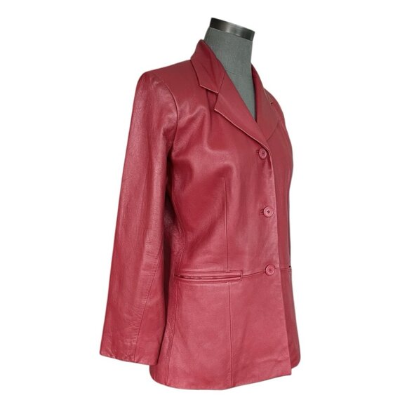 Preston York Red Lambskin Leather Jacket Button Front Trench Coat Women’s PM - Picture 5 of 7